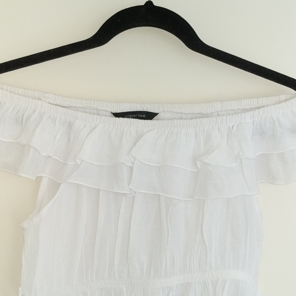Paper Tee off shoulder top see through white